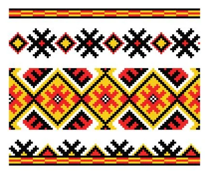 Ukrainian Pixel Diamond Patterns Set from Lviv Stock Illustration
