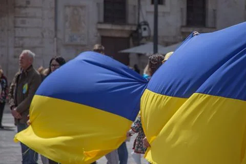 Ukrainian protest on the square in Spain Stock Photos