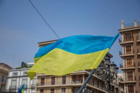 Ukrainian protest on the square in Spain Stock Photos