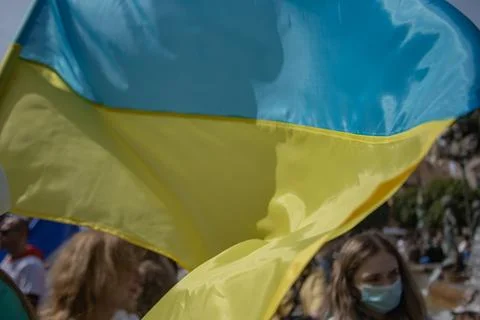 Ukrainian protest on the square in Spain Foto stock