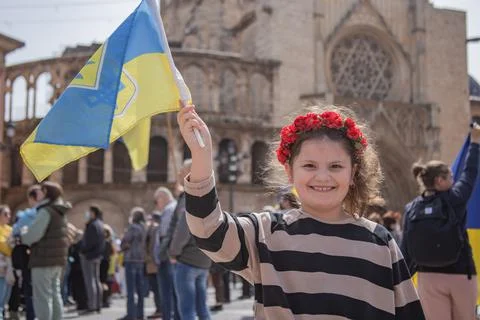 Ukrainian protest on the square in Spain Stock Photos