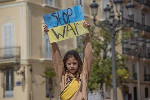 Ukrainian protest on the square in Spain Stock Photos