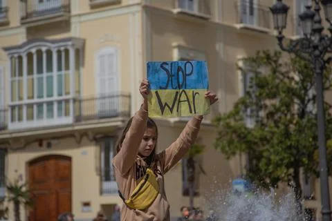 Ukrainian protest on the square in Spain Stock Photos