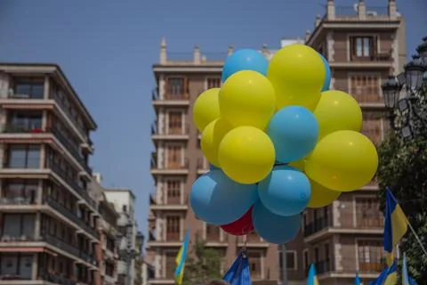 Ukrainian protest on the square in Spain Stock Photos