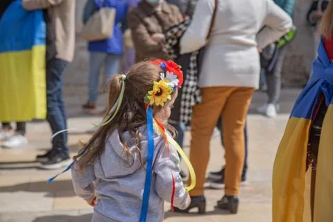 Ukrainian protest on the square in Spain Foto stock
