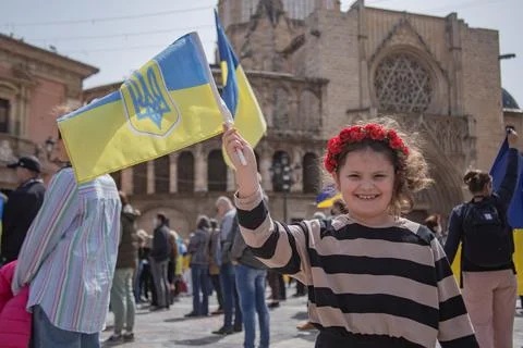 Ukrainian protest on the square in Spain Stock Photos