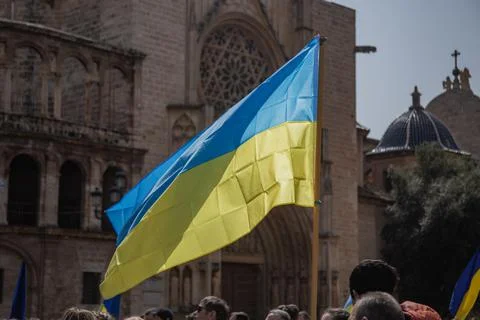 Ukrainian protest on the square in Spain Stock Photos