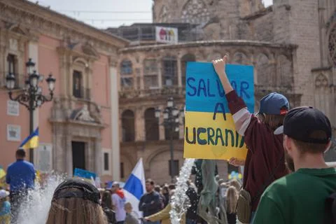 Ukrainian protest on the square in Spain Stock Photos