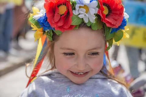 Ukrainian protest on the square in Spain Foto stock