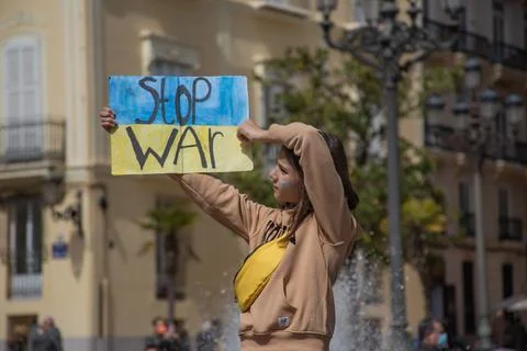 Ukrainian protest on the square in Spain Stock Photos