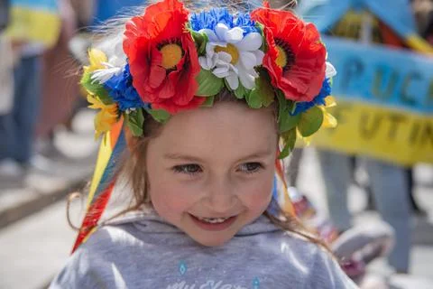 Ukrainian protest on the square in Spain Stock Photos