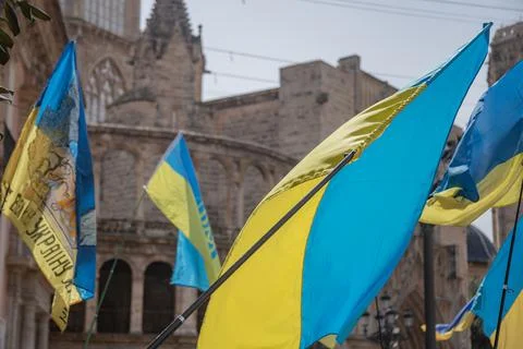 Ukrainian protest on the square in Spain Stock Photos