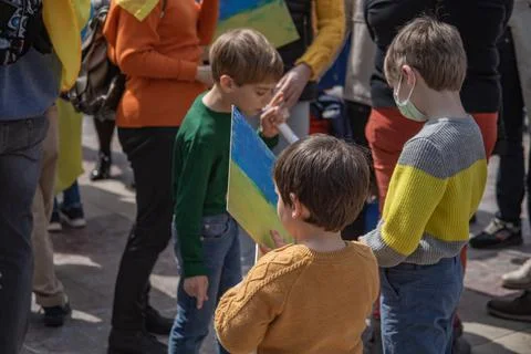 Ukrainian protest on the square in Spain Stock Photos