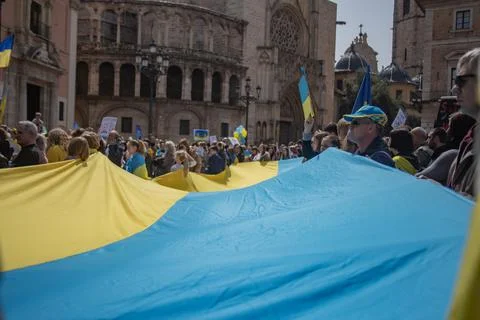 Ukrainian protest on the square in Spain Stock Photos