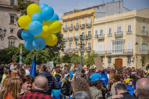 Ukrainian protest on the square in Spain Stock Photos
