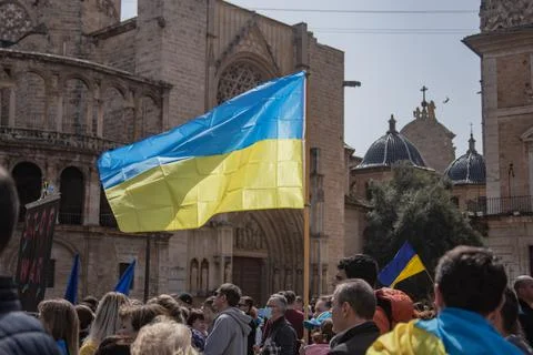Ukrainian protest on the square in Spain Stock Photos