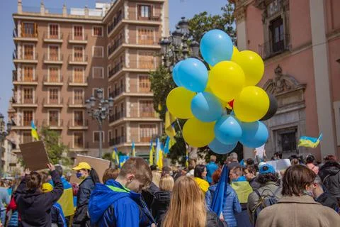 Ukrainian protest on the square in Spain Stock Photos