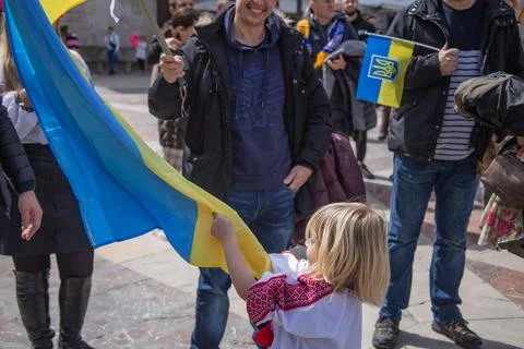 Ukrainian protest on the square in Spain Stock Photos