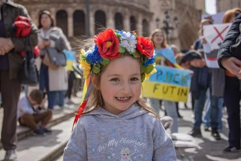 Ukrainian protest on the square in Spain Stock Photos
