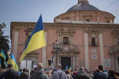 Ukrainian protest on the square in Spain Stock Photos