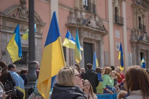 Ukrainian protest on the square in Spain Stock Photos