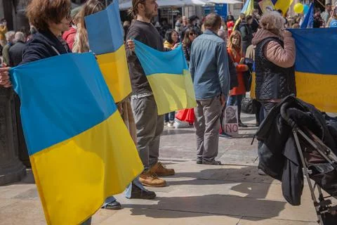 Ukrainian protest on the square in Spain Stock Photos