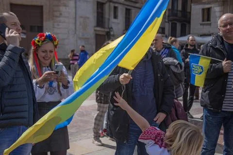 Ukrainian protest on the square in Spain Stock Photos