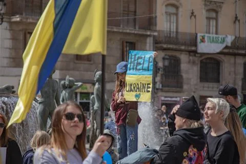 Ukrainian protest on the square in Spain Stock Photos