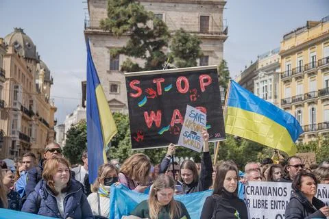 Ukrainian protest on the square in Spain Stock Photos