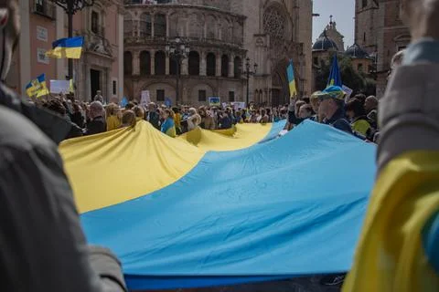 Ukrainian protest on the square in Spain Stock Photos