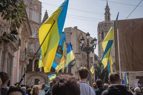 Ukrainian protest on the square in Spain Stock Photos