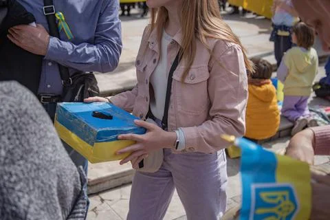 Ukrainian protest on the square in Spain Stock Photos