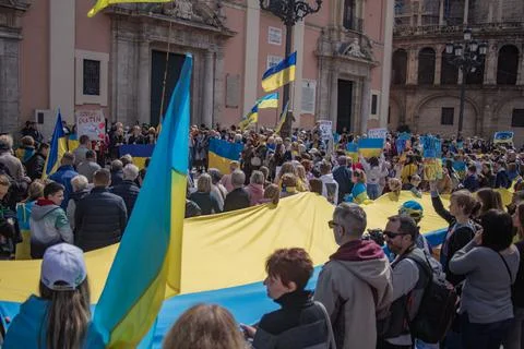 Ukrainian protest on the square in Spain Stock Photos