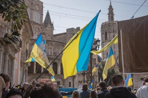 Ukrainian protest on the square in Spain Stock Photos