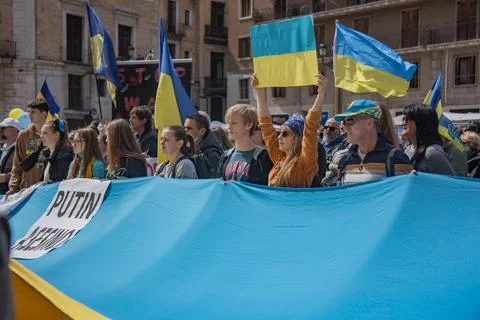 Ukrainian protest on the square in Spain Stock Photos