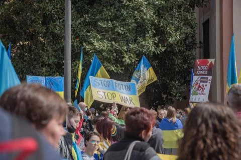 Ukrainian protest on the square in Spain Stock Photos