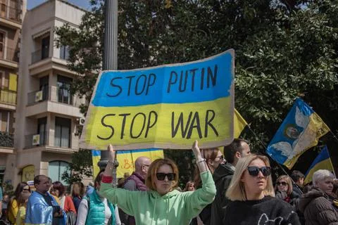 Ukrainian protest on the square in Spain Stock Photos