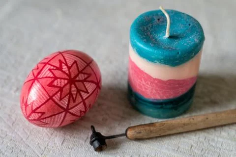 Ukrainian pysanka, Easter egg, traditionally painted with hot wax Stock Photos