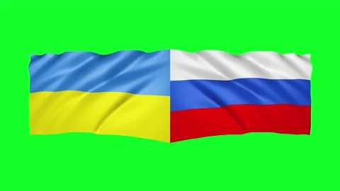 Ukrainian Russian flags waving in the wind animation Stock Footage 171260602