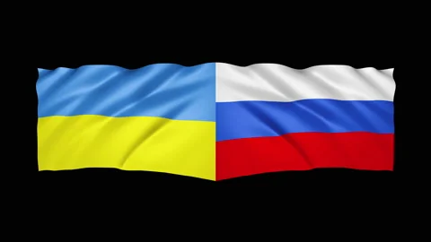 Ukrainian Russian flags waving in the wind animation Stock Footage 171260741