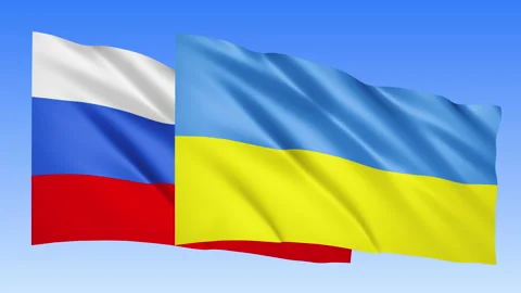 Ukrainian Russian flags waving in the wind animation Stock Footage 171311271