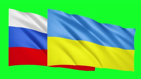 Ukrainian Russian flags waving in the wind animation Stock Footage 171311278