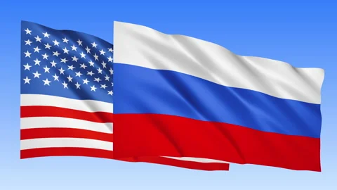 Ukrainian Russian flags waving in the wind animation Stock Footage 171314472