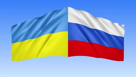 Ukrainian Russian flags waving in the wind animation Stock Footage 171318742