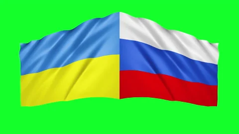 Ukrainian Russian flags waving in the wind animation Stock Footage 171334073