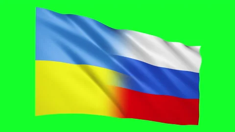 Ukrainian Russian flags waving in the wind animation Stock Footage 172393306
