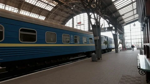 Ukrainian sleeper train at Lviv Central Stock Footage 166435609