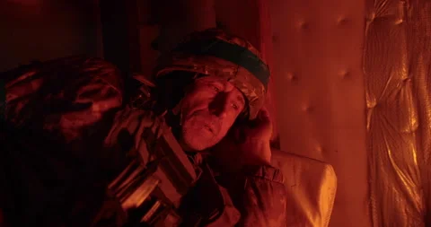 Ukrainian soldier in the dugout. Stock Footage 263296898