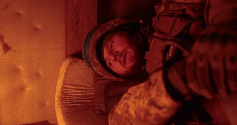 Ukrainian soldier in the dugout. Stock Footage 263297045