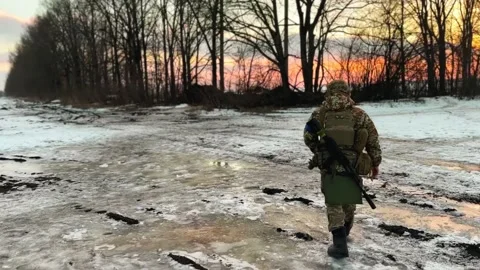 Ukrainian soldier with weapons in the war Stock Footage 236294851